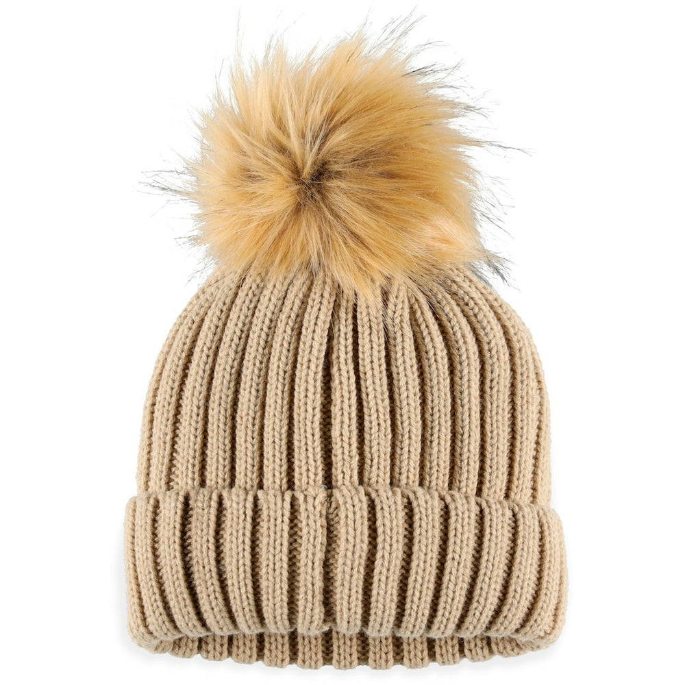Las Vegas Raiders WEAR by Erin Andrews Women's Neutral Cuffed Knit Hat with Pom - Natural on sale