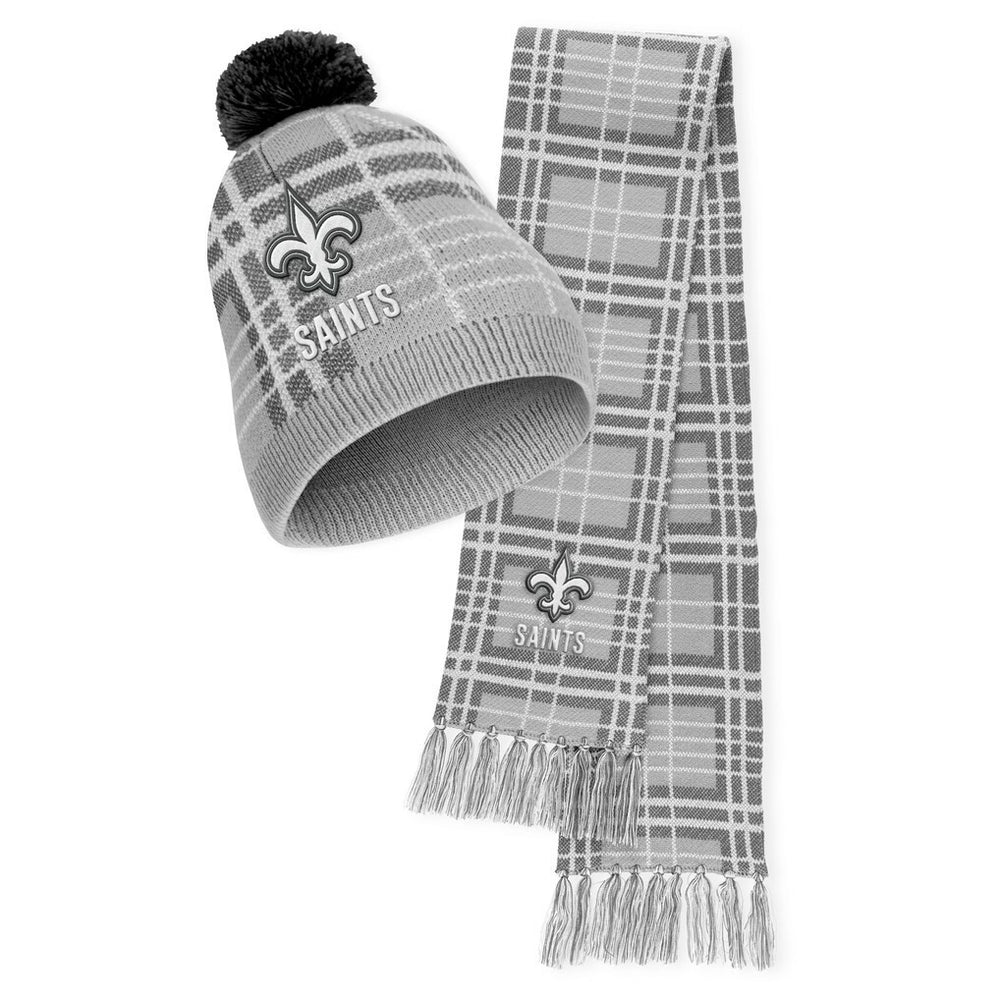 New Orleans Saints WEAR by Erin Andrews Women's Plaid Knit Hat with Pom & Scarf Set for sale