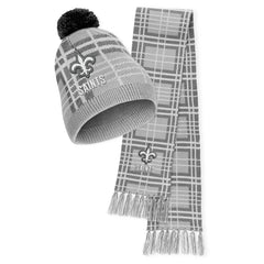New Orleans Saints WEAR by Erin Andrews Women's Plaid Knit Hat with Pom & Scarf Set for sale