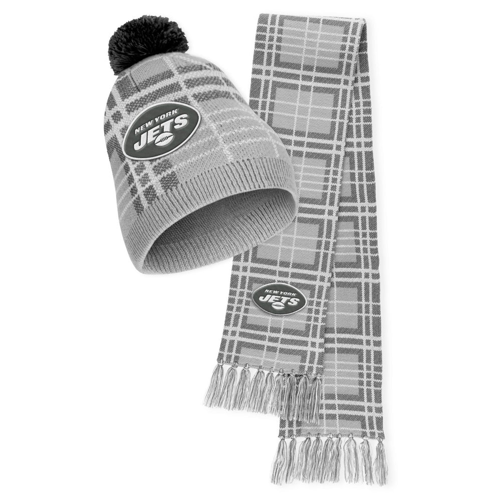 New York Jets WEAR by Erin Andrews Women's Plaid Knit Hat with Pom & Scarf Set cheap