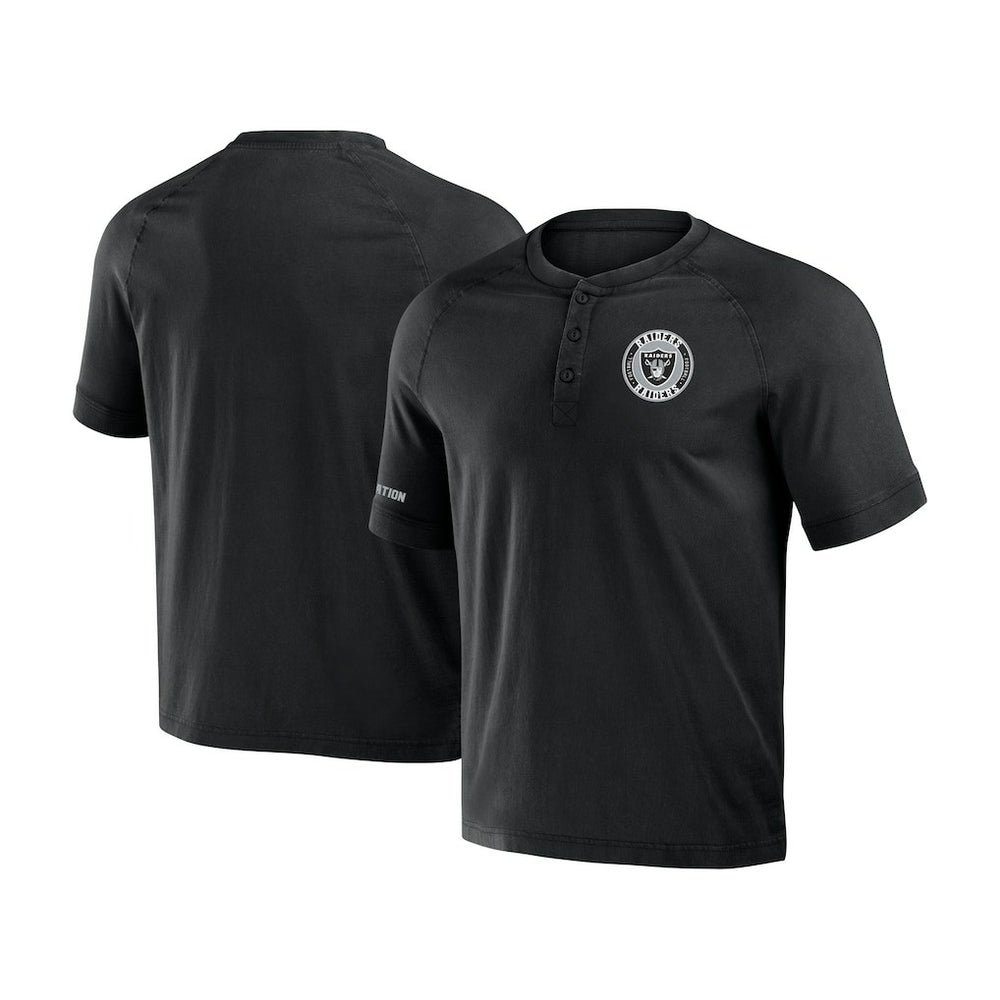 Las Vegas Raiders NFL x Darius Rucker Collection Washed Raglan Henley T-Shirt - Black on sale