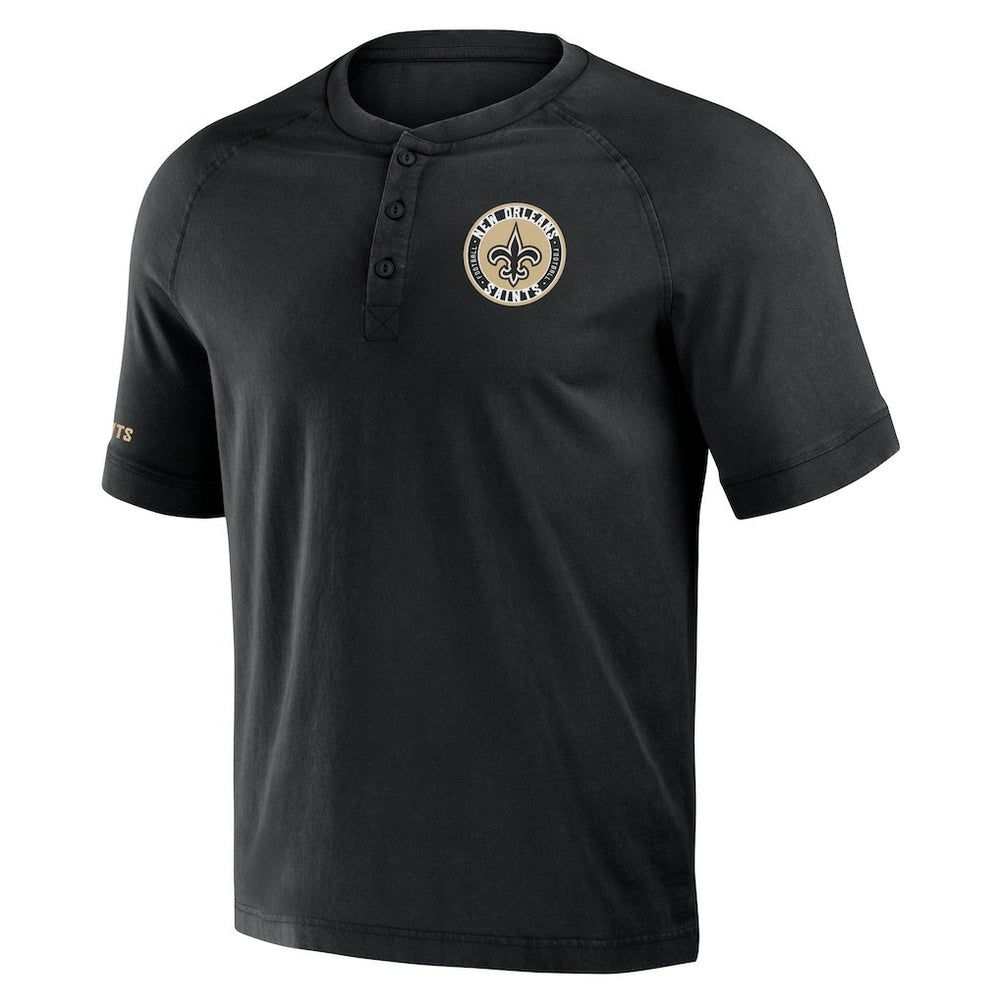 New Orleans Saints NFL x Darius Rucker Collection Washed Raglan Henley T-Shirt - Black on sale