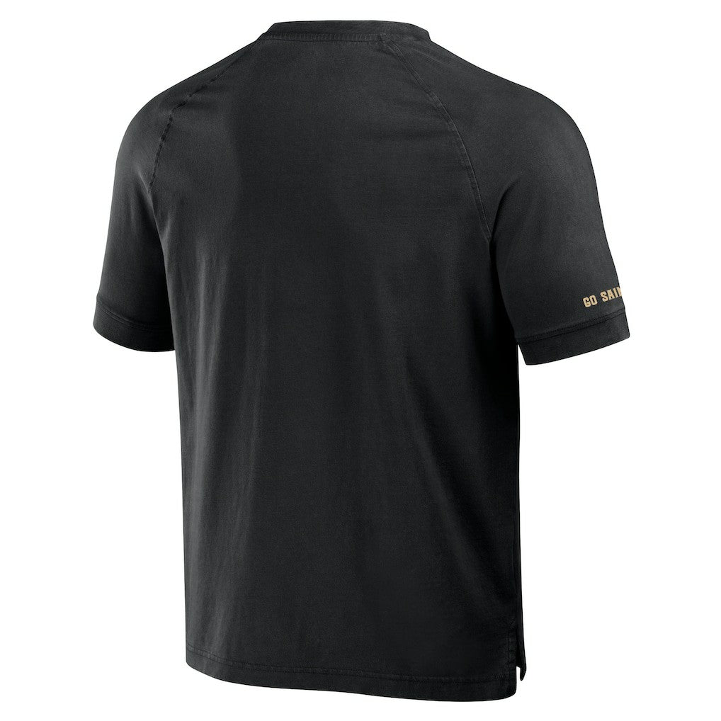 New Orleans Saints NFL x Darius Rucker Collection Washed Raglan Henley T-Shirt - Black on sale