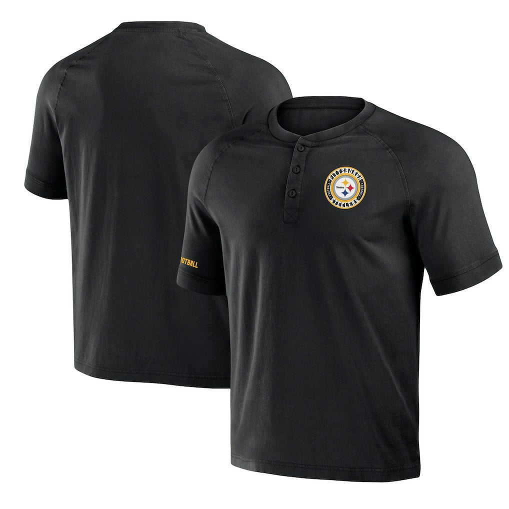 Pittsburgh Steelers NFL x Darius Rucker Collection Washed Raglan Henley T-Shirt - Black outlet
