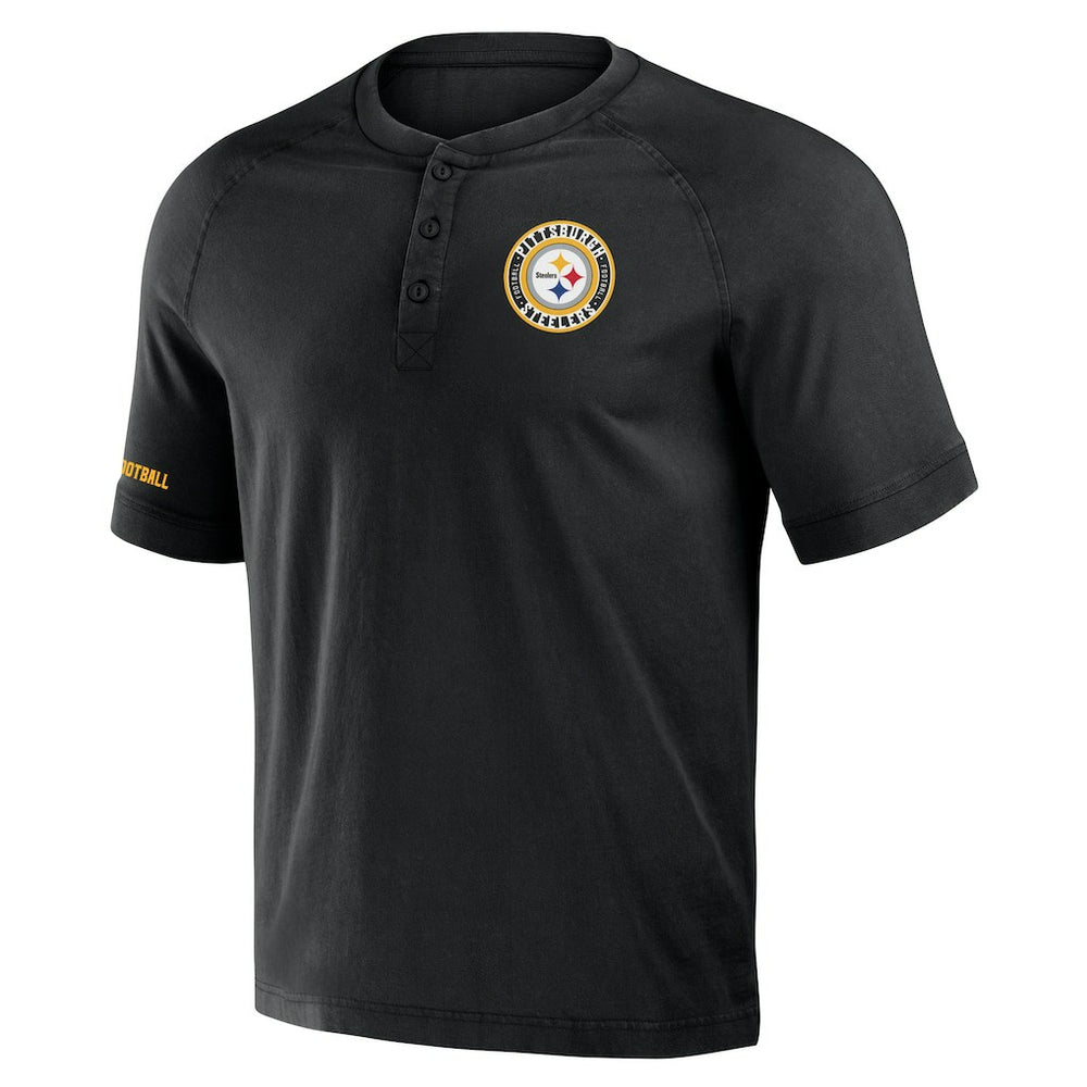Pittsburgh Steelers NFL x Darius Rucker Collection Washed Raglan Henley T-Shirt - Black outlet
