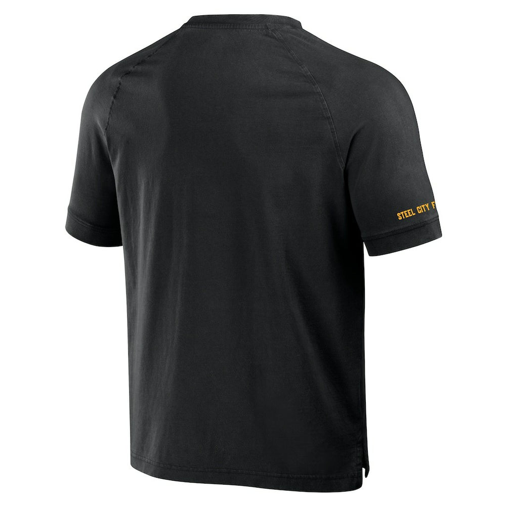 Pittsburgh Steelers NFL x Darius Rucker Collection Washed Raglan Henley T-Shirt - Black outlet