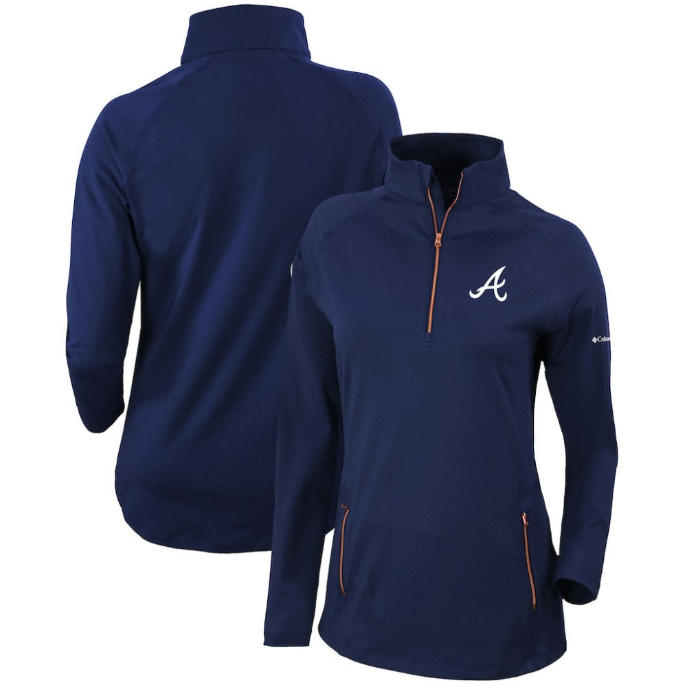 Atlanta Braves Women's Omni-Wick Outward Nine Quarter-Zip Pullover Top - Navy | Columbia
