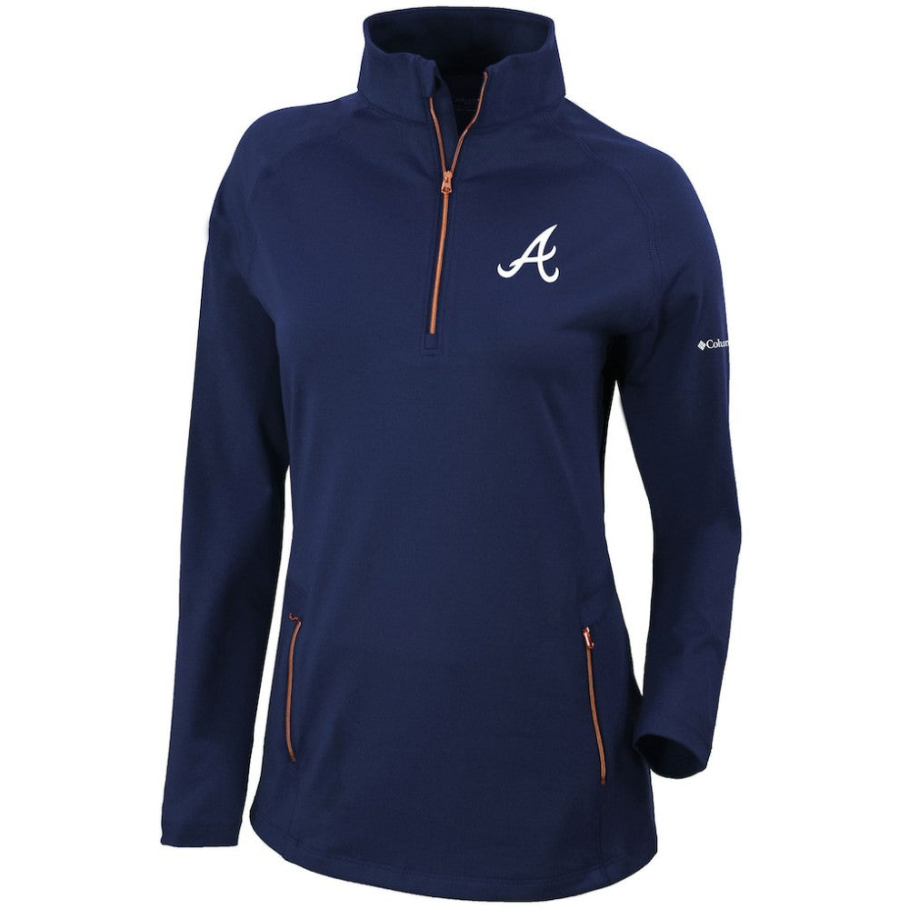 Atlanta Braves Women's Omni-Wick Outward Nine Quarter-Zip Pullover Top - Navy | Columbia