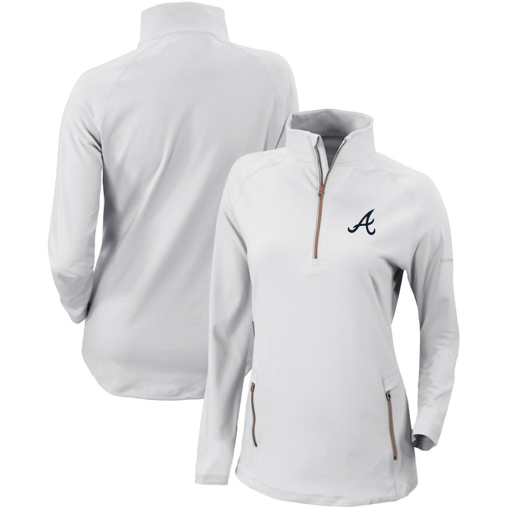 Atlanta Braves Women's Omni-Wick Outward Nine Quarter-Zip Pullover Top - White | Columbia