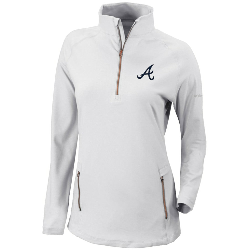Atlanta Braves Women's Omni-Wick Outward Nine Quarter-Zip Pullover Top - White | Columbia