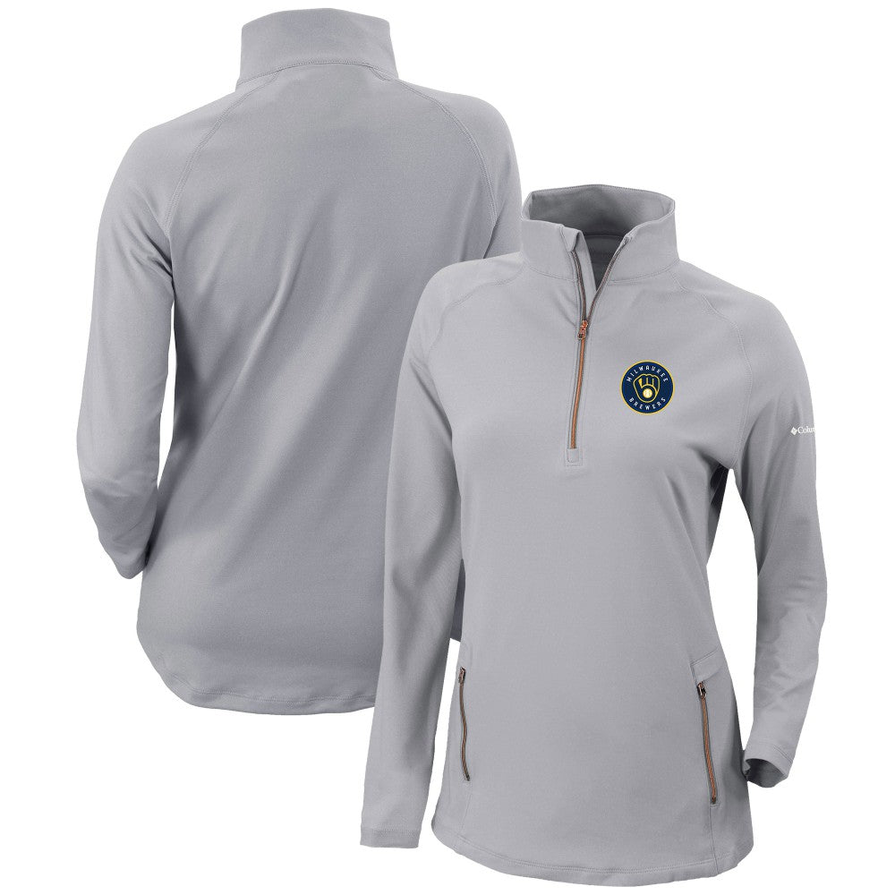 Milwaukee Brewers Women's Omni-Wick Outward Nine Quarter-Zip Pullover Top - Gray | Columbia