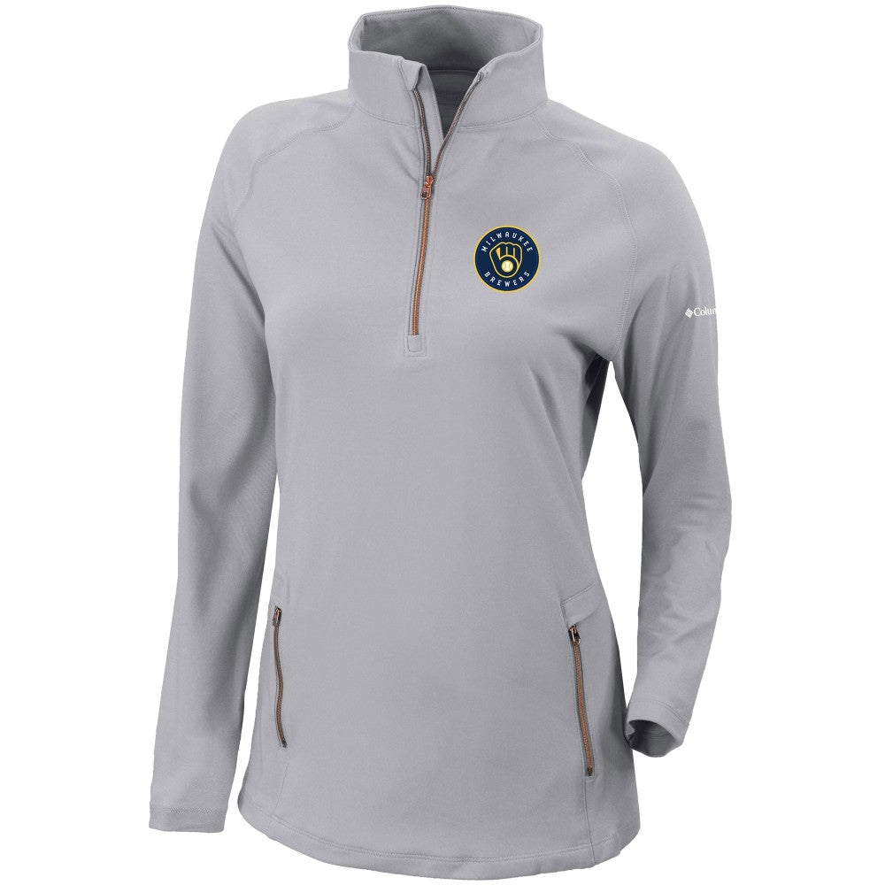 Milwaukee Brewers Women's Omni-Wick Outward Nine Quarter-Zip Pullover Top - Gray | Columbia