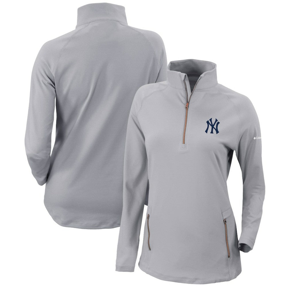 New York Yankees Women's Omni-Wick Outward Nine Quarter-Zip Pullover Top - Gray | Columbia