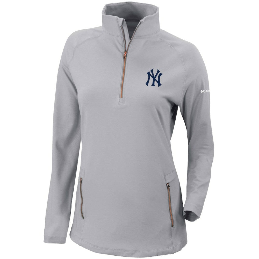 New York Yankees Women's Omni-Wick Outward Nine Quarter-Zip Pullover Top - Gray | Columbia