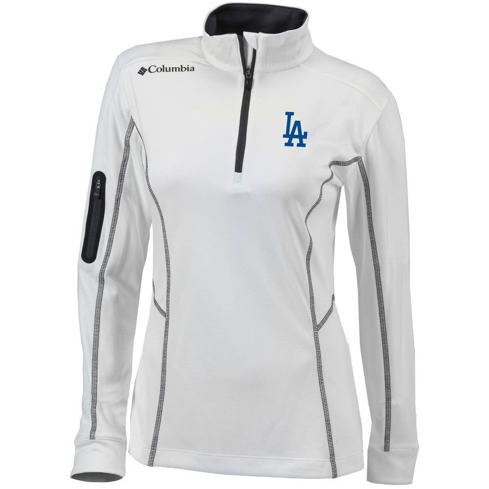 Los Angeles Dodgers Women's Omni-Wick Shotgun Quarter-Zip Pullover Top - White | Columbia