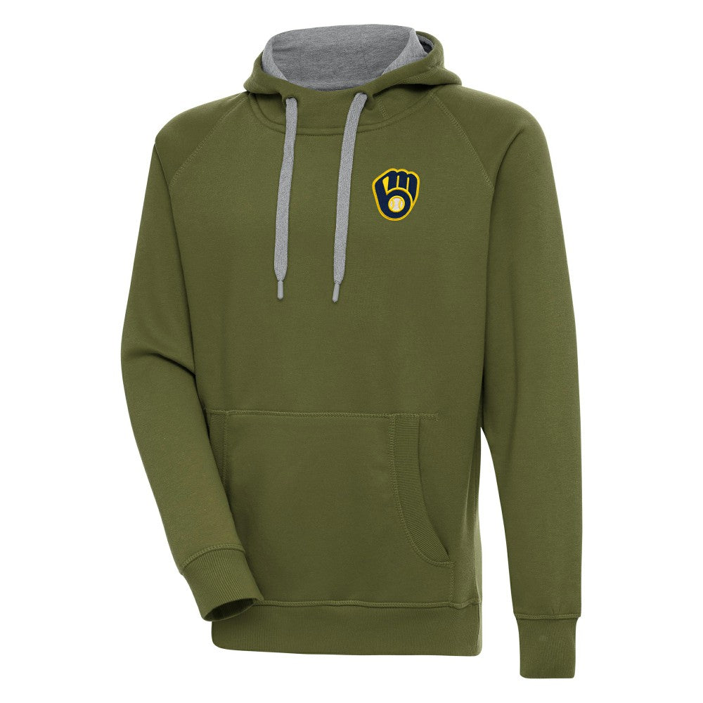 Milwaukee Brewers Antigua Victory Pullover Hoodie - Olive