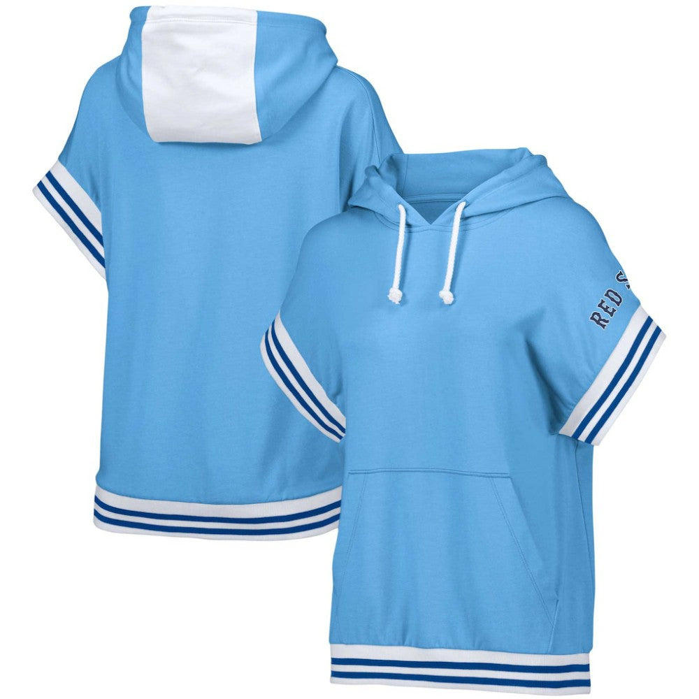 Boston Red Sox Lusso Women's Mabel Tri-Blend Short Sleeve Pullover Hoodie - Light Blue