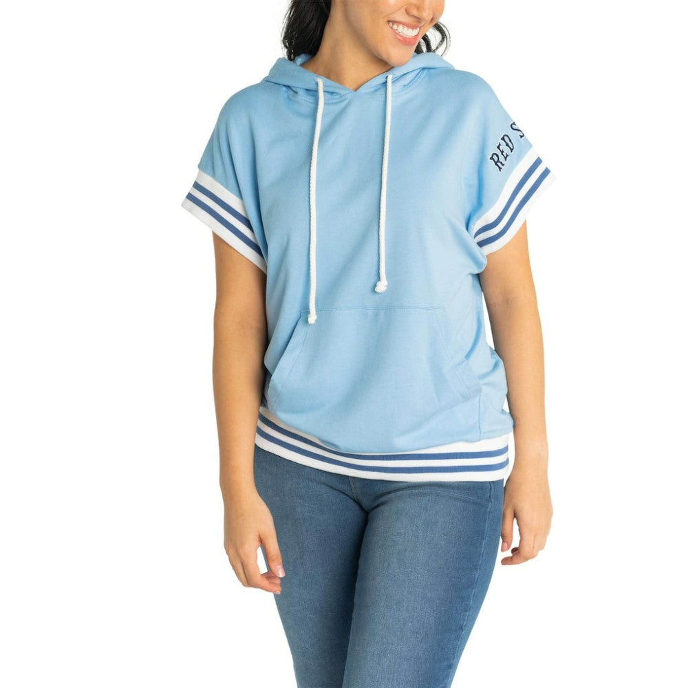 Boston Red Sox Lusso Women's Mabel Tri-Blend Short Sleeve Pullover Hoodie - Light Blue
