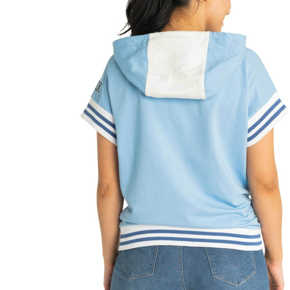 New York Yankees Lusso Women's Mabel Tri-Blend Short Sleeve Pullover Hoodie - Light Blue