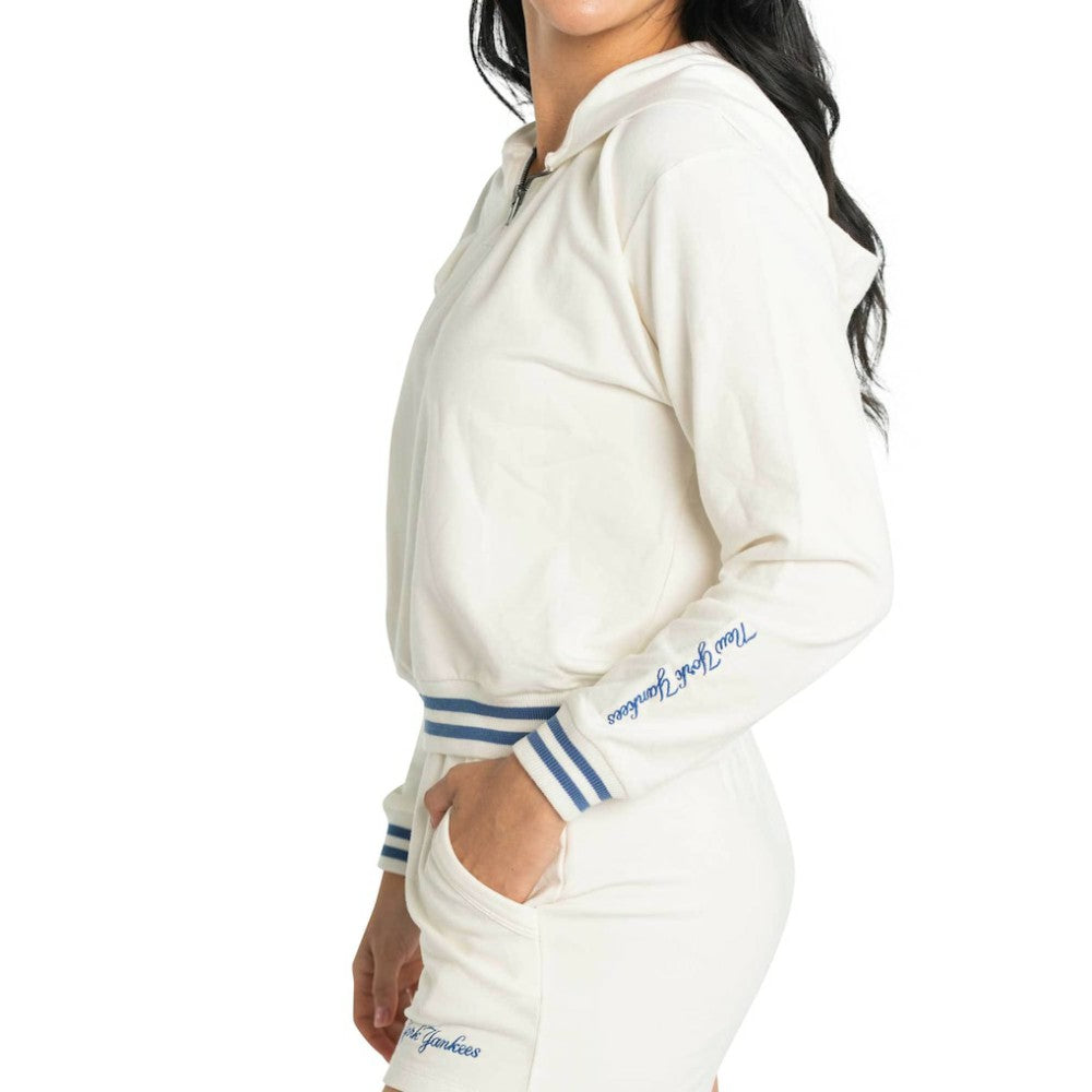 New York Yankees Lusso Women's Magnolia Tri-Blend Quarter-Zip Hoodie - White