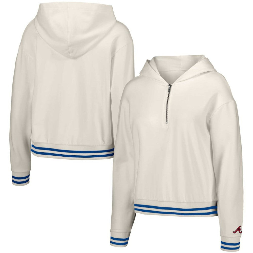 Atlanta Braves Lusso Women's Magnolia Tri-Blend Quarter-Zip Hoodie - White
