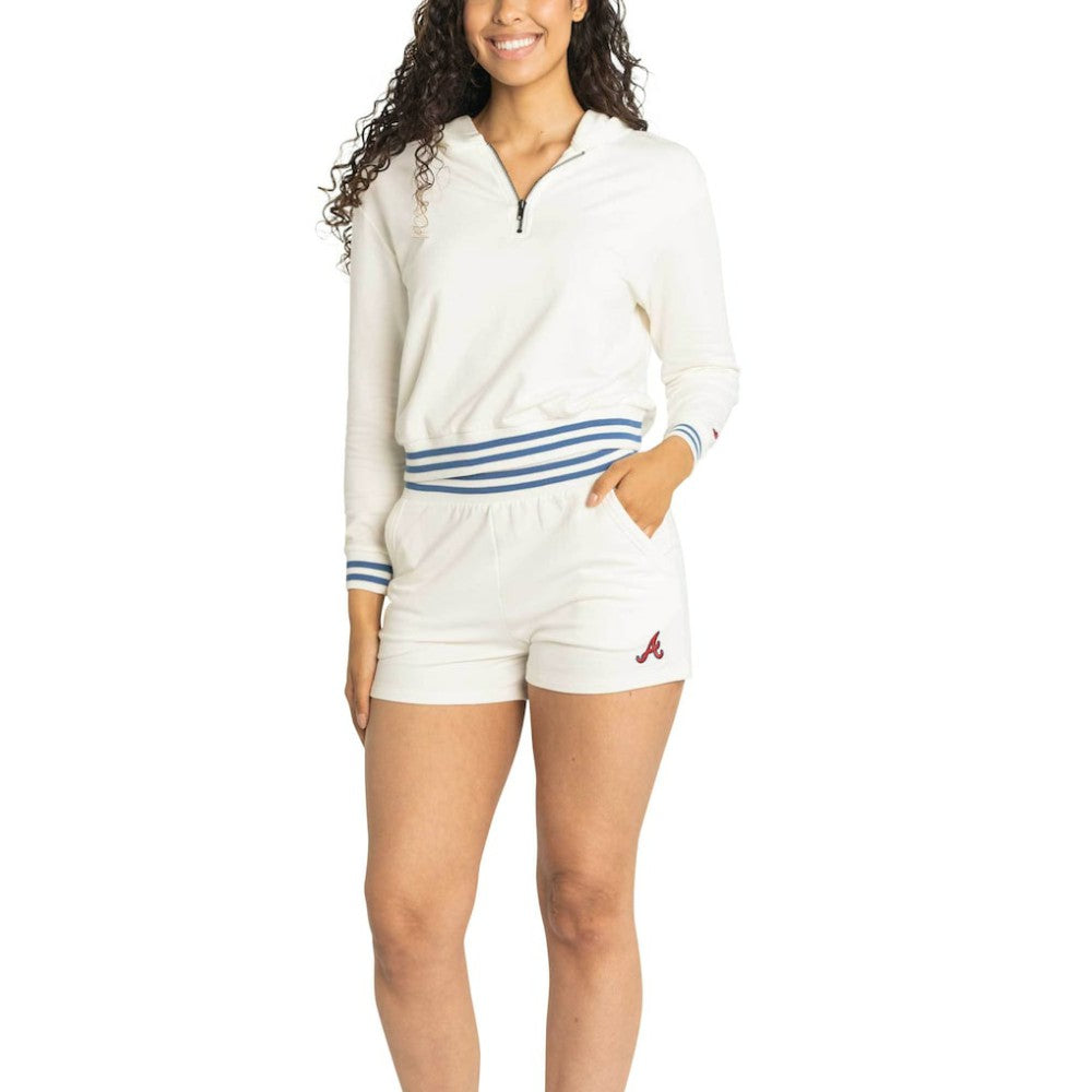 Atlanta Braves Lusso Women's Magnolia Tri-Blend Quarter-Zip Hoodie - White