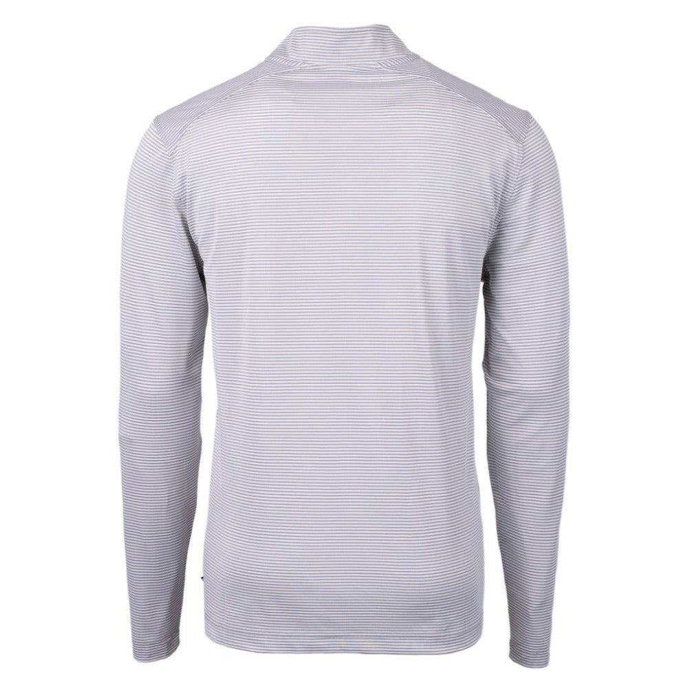 Atlanta Braves Cutter & Buck Virtue Eco Pique Micro Stripe Recycled Quarter-Zip Pullover Top - Gray/White