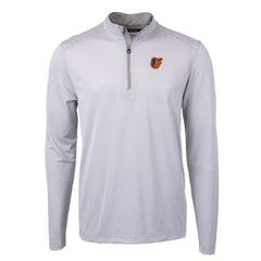 Baltimore Orioles Cutter & Buck Virtue Eco Pique Micro Stripe Recycled Quarter-Zip Pullover Top - Gray/White