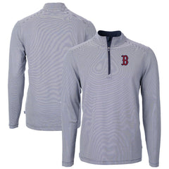 Boston Red Sox Cutter & Buck Virtue Eco Pique Micro Stripe Recycled Quarter-Zip Pullover Top - Navy/White