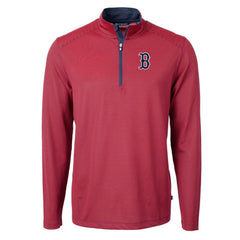 Boston Red Sox Cutter & Buck Virtue Eco Pique Micro Stripe Recycled Quarter-Zip Pullover Top - Red/Navy