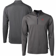 Cincinnati Reds Cutter & Buck Virtue Eco Pique Micro Stripe Recycled Quarter-Zip Pullover Top - Black/Gray