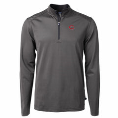 Cincinnati Reds Cutter & Buck Virtue Eco Pique Micro Stripe Recycled Quarter-Zip Pullover Top - Black/Gray