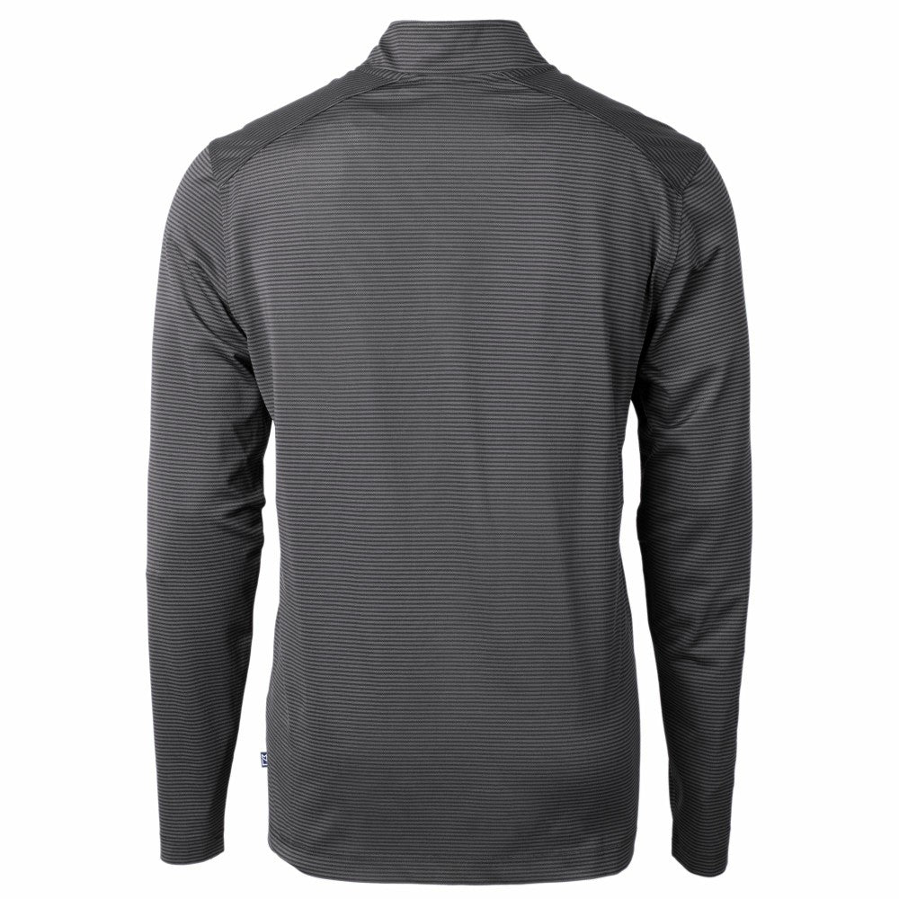 Cincinnati Reds Cutter & Buck Virtue Eco Pique Micro Stripe Recycled Quarter-Zip Pullover Top - Black/Gray