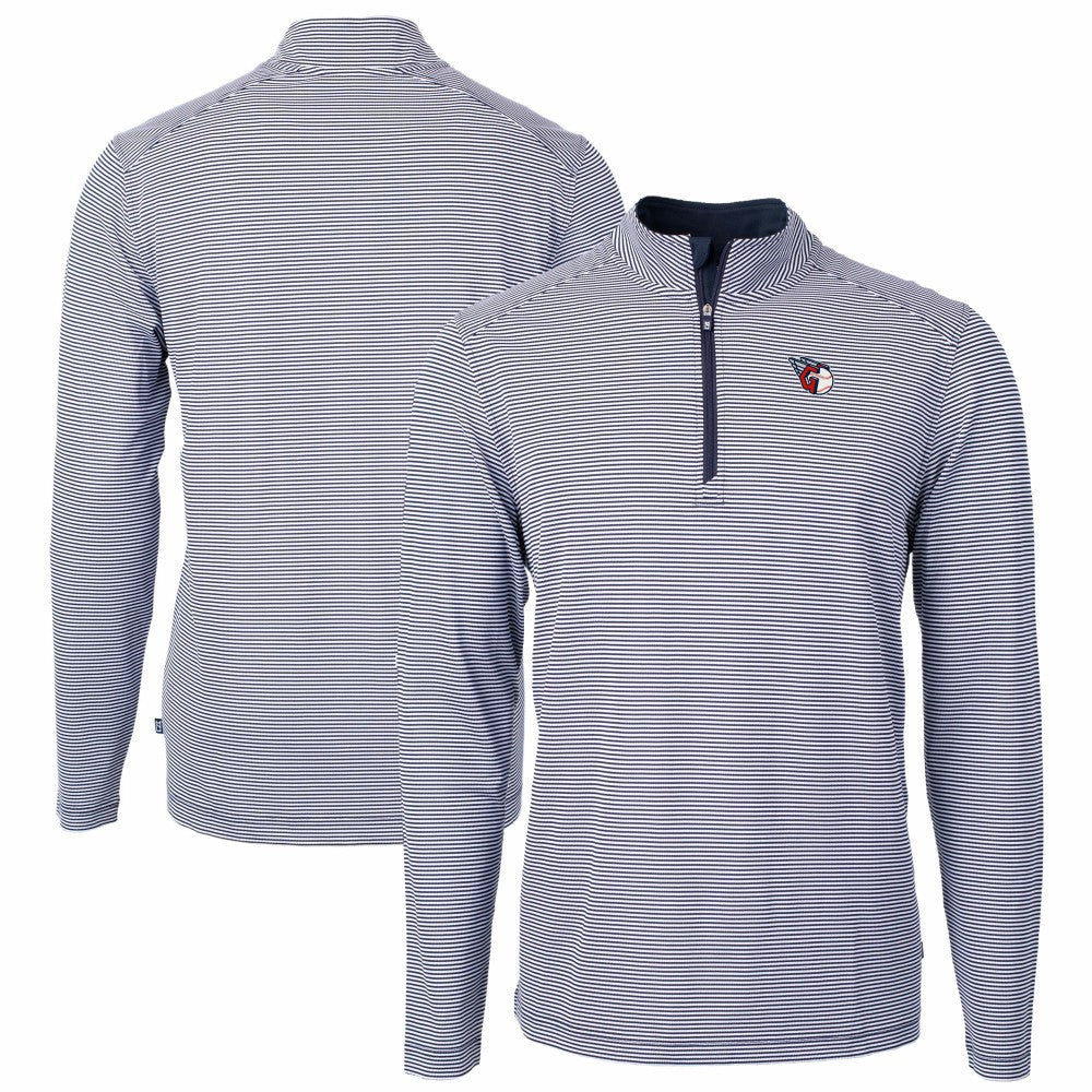 Cleveland Guardians Cutter & Buck Virtue Eco Pique Micro Stripe Recycled Quarter-Zip Pullover Top - Navy/White