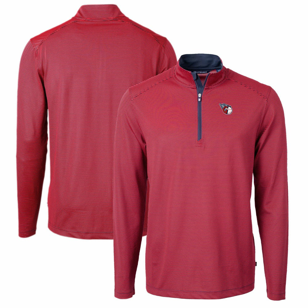 Cleveland Guardians Cutter & Buck Virtue Eco Pique Micro Stripe Recycled Quarter-Zip Pullover Top - Red/Navy
