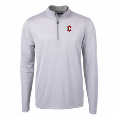 Cleveland Guardians Cutter & Buck Virtue Eco Pique Micro Stripe Recycled Quarter-Zip Pullover Top - Gray/White