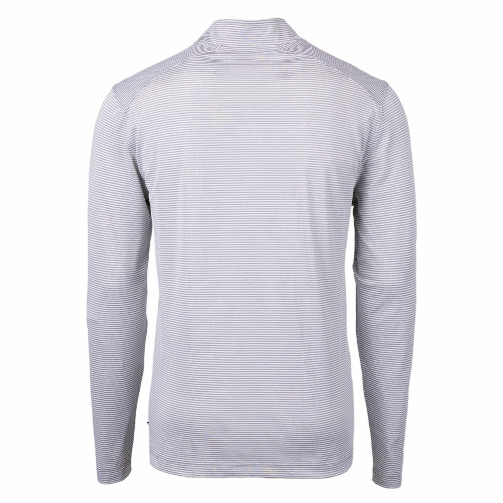 Cleveland Guardians Cutter & Buck Virtue Eco Pique Micro Stripe Recycled Quarter-Zip Pullover Top - Gray/White