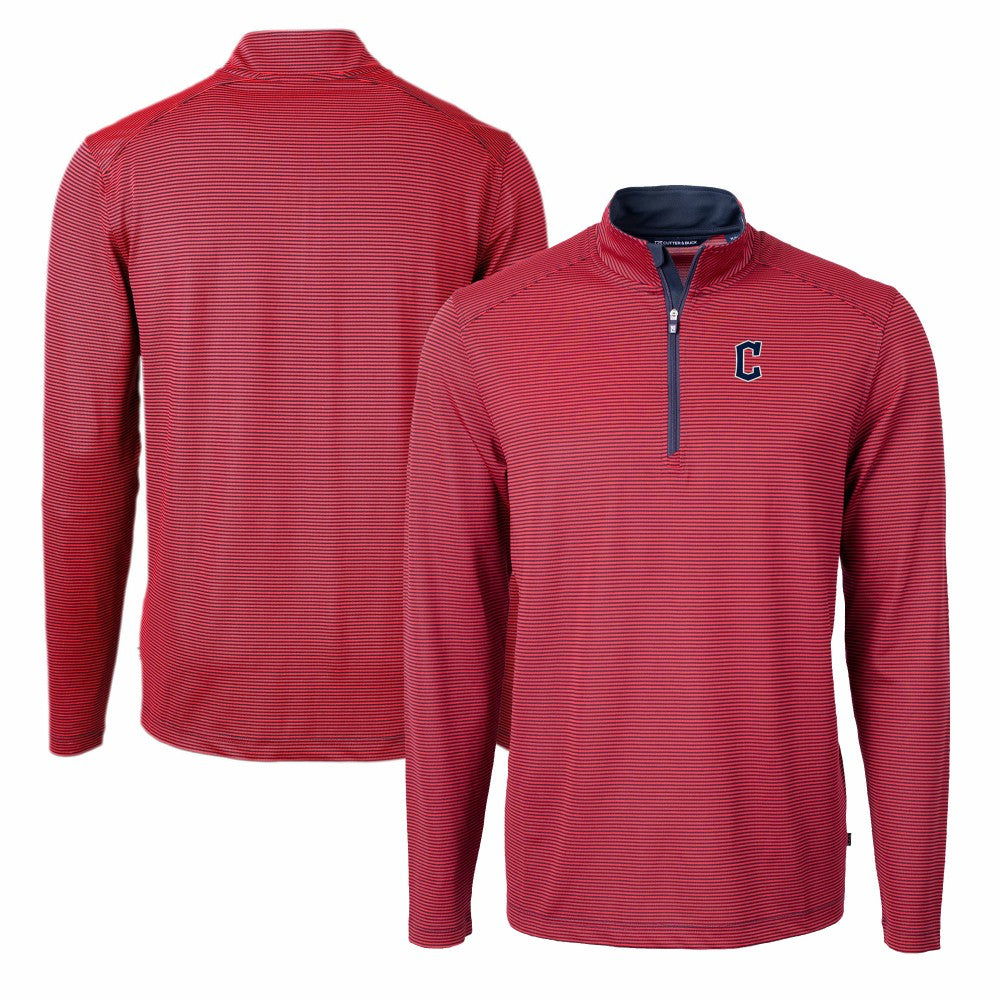 Cleveland Guardians Cutter & Buck Virtue Eco Pique Micro Stripe Recycled Quarter-Zip Pullover Top - Red/Navy