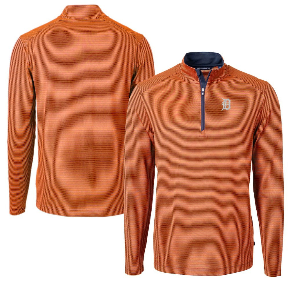 Detroit Tigers Cutter & Buck Virtue Eco Pique Micro Stripe Recycled Quarter-Zip Pullover Top - Orange/Navy