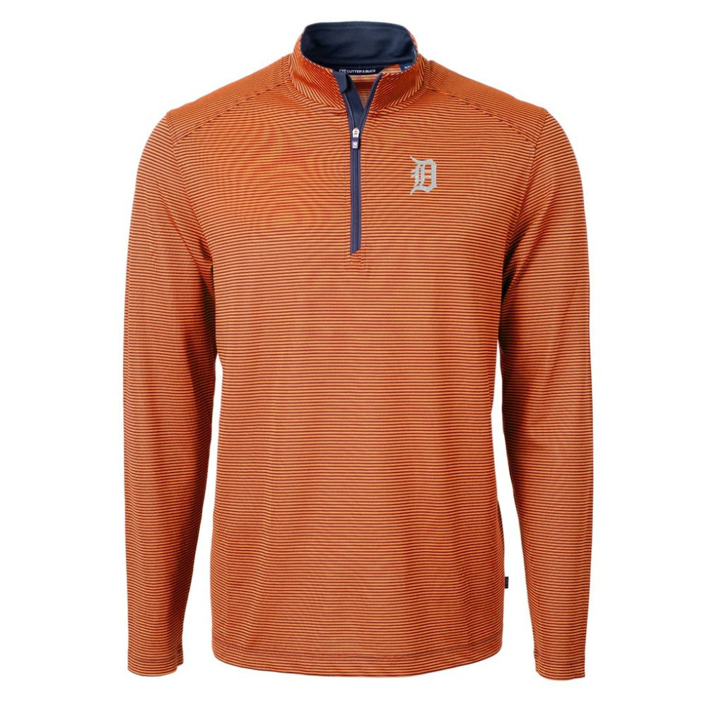 Detroit Tigers Cutter & Buck Virtue Eco Pique Micro Stripe Recycled Quarter-Zip Pullover Top - Orange/Navy