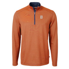 Detroit Tigers Cutter & Buck Virtue Eco Pique Micro Stripe Recycled Quarter-Zip Pullover Top - Orange/Navy