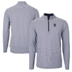 Detroit Tigers Cutter & Buck Virtue Eco Pique Micro Stripe Recycled Quarter-Zip Pullover Top - Navy/White