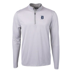 Detroit Tigers Cutter & Buck Virtue Eco Pique Micro Stripe Recycled Quarter-Zip Pullover Top - Gray/White