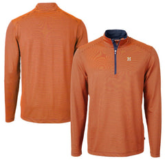 Houston Astros Cutter & Buck Virtue Eco Pique Micro Stripe Recycled Quarter-Zip Pullover Top - Orange/Navy