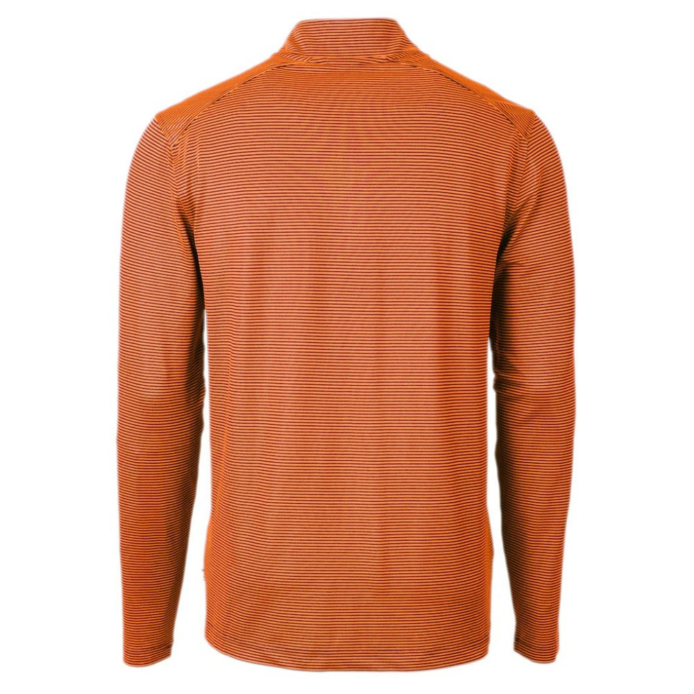Houston Astros Cutter & Buck Virtue Eco Pique Micro Stripe Recycled Quarter-Zip Pullover Top - Orange/Navy
