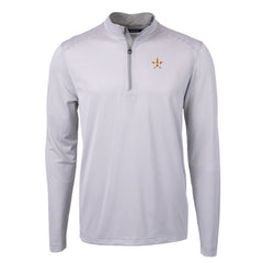 Houston Astros Cutter & Buck Virtue Eco Pique Micro Stripe Recycled Quarter-Zip Pullover Top - Gray/White