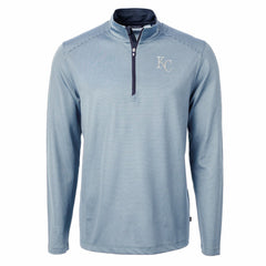 Kansas City Royals Cutter & Buck Virtue Eco Pique Micro Stripe Recycled Quarter-Zip Pullover Top - Light Blue/Navy
