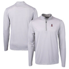 Los Angeles Angels Cutter & Buck Virtue Eco Pique Micro Stripe Recycled Quarter-Zip Pullover Top - Gray/White