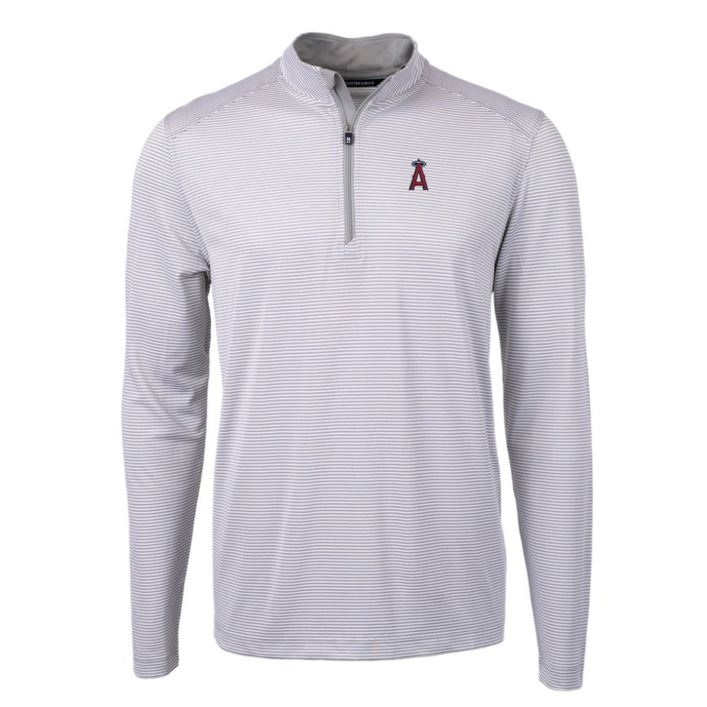 Los Angeles Angels Cutter & Buck Virtue Eco Pique Micro Stripe Recycled Quarter-Zip Pullover Top - Gray/White