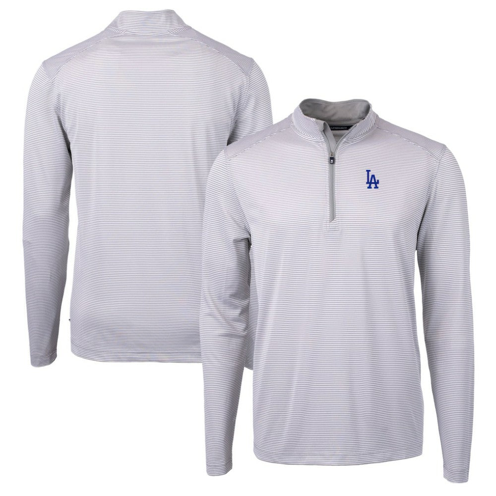 Los Angeles Dodgers Cutter & Buck Virtue Eco Pique Micro Stripe Recycled Quarter-Zip Pullover Top - Gray/White